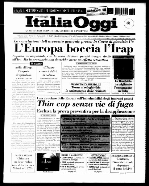 Italia oggi : quotidiano di economia finanza e politica